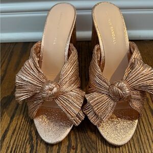 Loeffler Randall Metallic Gold Bow Mules